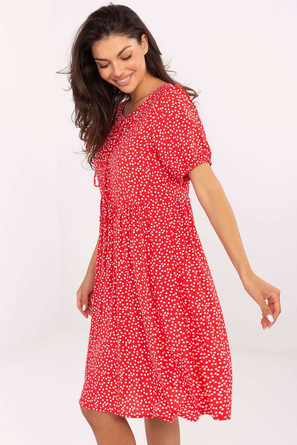 Summer Flare Dress by Sublevel, perfect for summer outings, featuring a beautiful print and comfortable short sleeves for a luxury style.