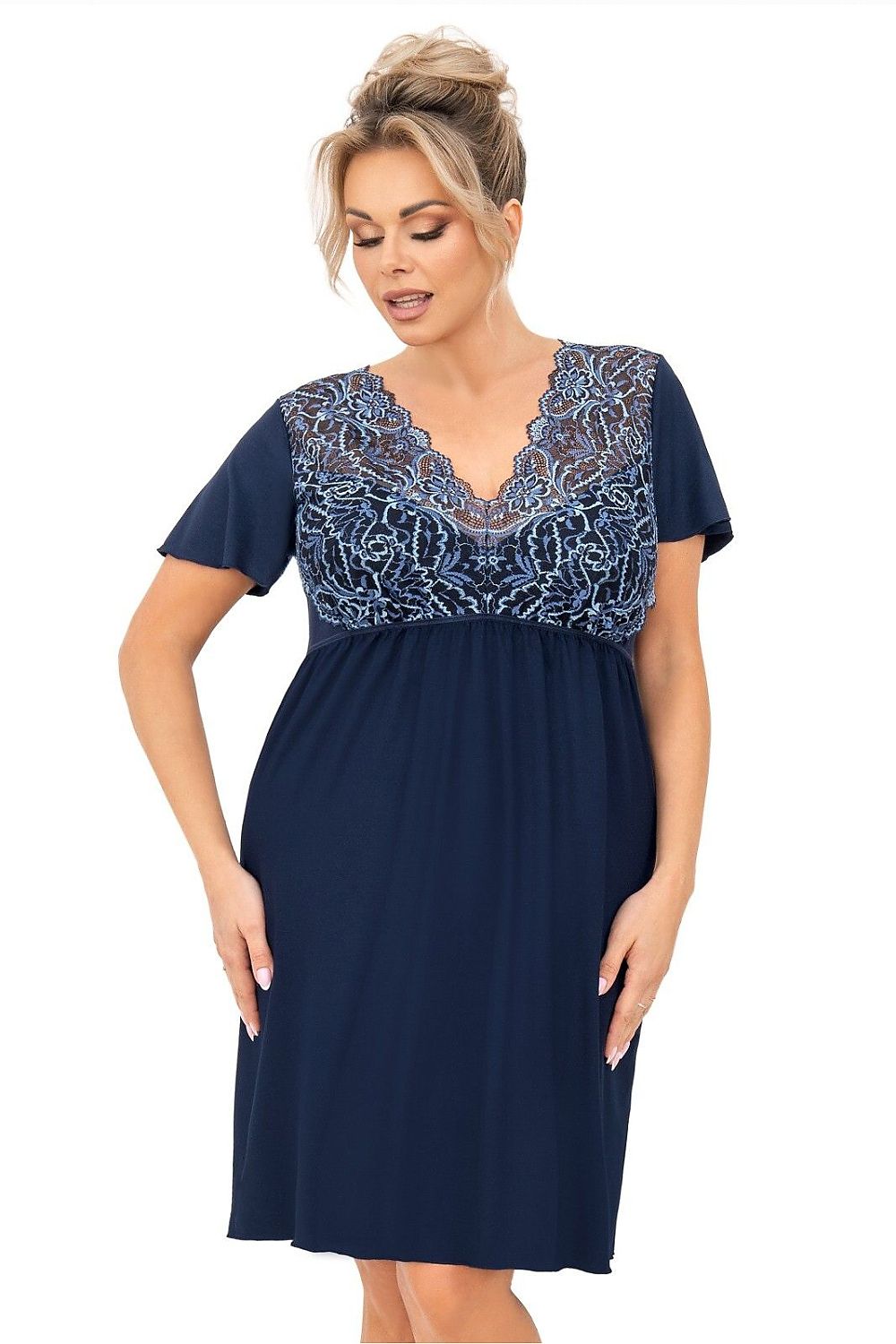 Luxury plus size viscose nightshirt for women by Donna featuring an elegant lace V-neck design, perfect for comfortable sleep and stylish evening wear.