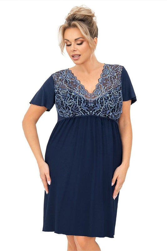 Luxury plus size viscose nightshirt for women by Donna featuring an elegant lace V-neck design, perfect for comfortable sleep and stylish evening wear.