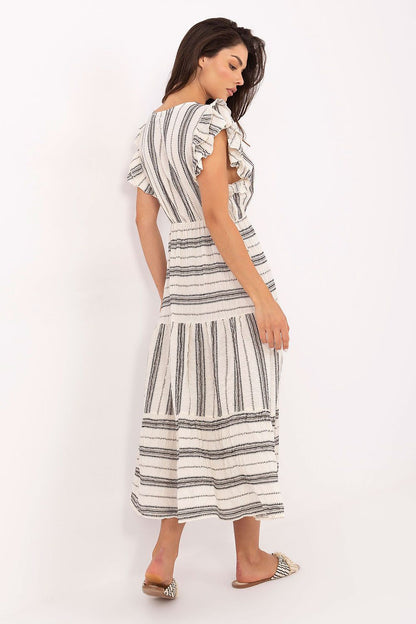 Breathtaking Och Bella Midi Daydress with short ruffled sleeves, perfect for enhancing your summer wardrobe with a touch of bohemian charm.