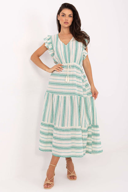 Elegant Och Bella boho midi daydress in breathable cotton featuring a sweetheart neckline and adjustable waist, perfect for summer style.