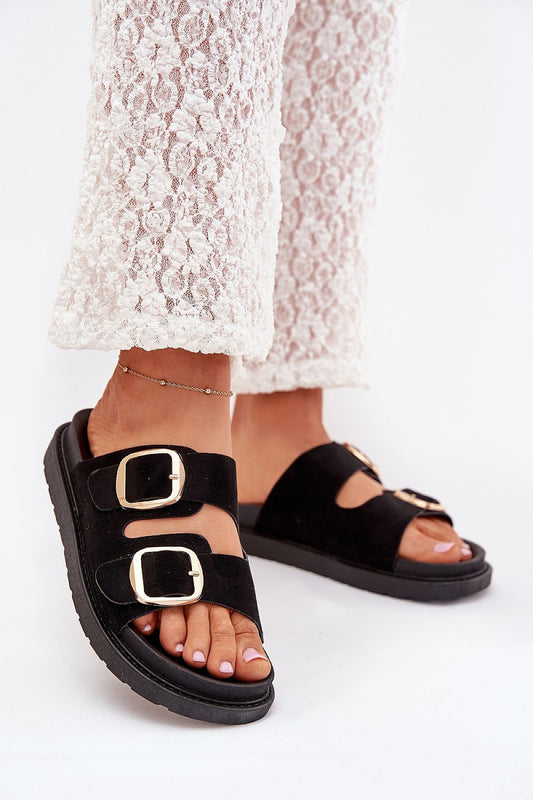 Luxurious eco-suede women's platform sandals by Step in Style, featuring adjustable gold buckles, perfect for adding elegance to your everyday outfits.