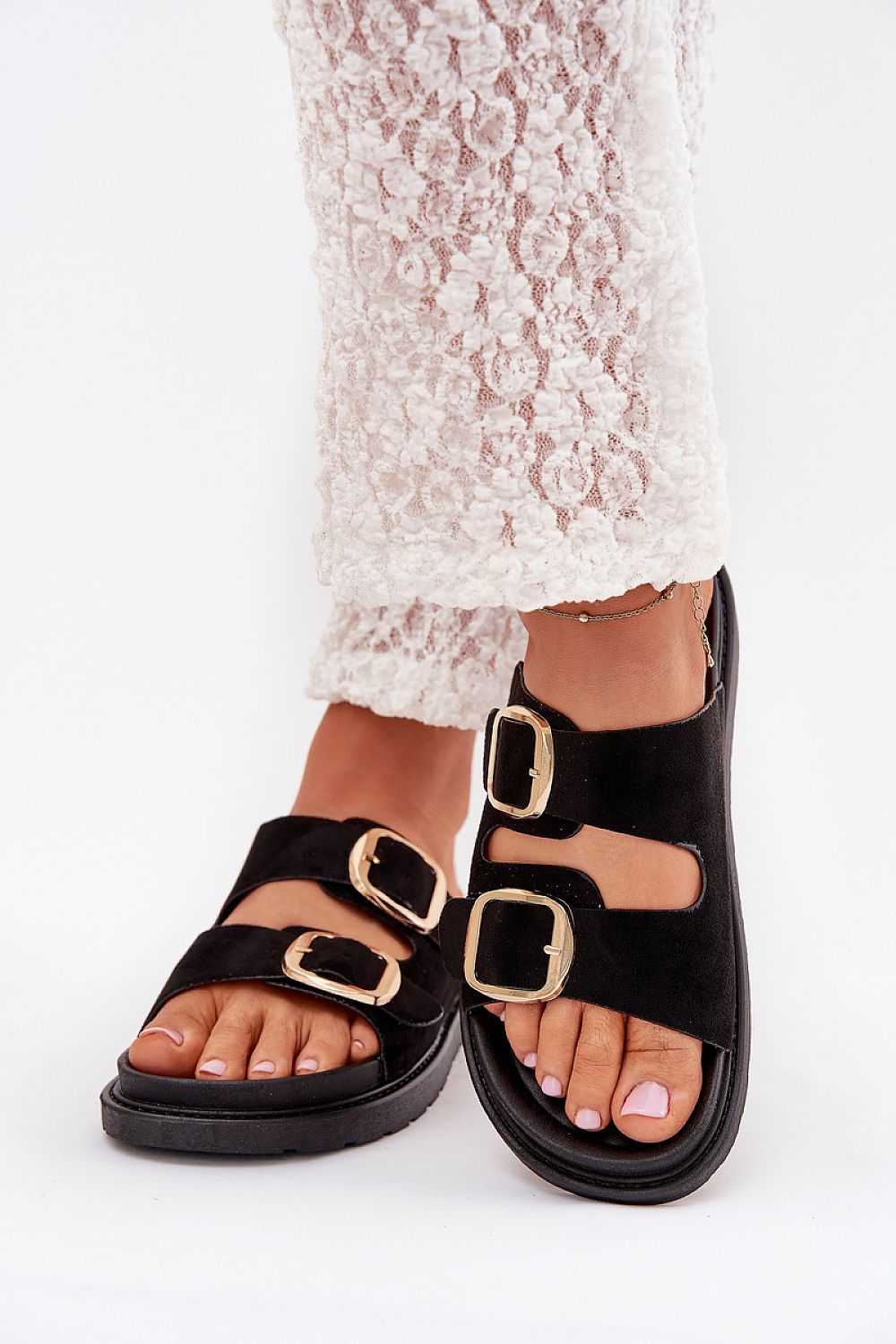 Stylish women's platform sandals with eco-suede finish by Step in Style, designed with adjustable gold buckles, suitable for sizes EU 36 to 41.