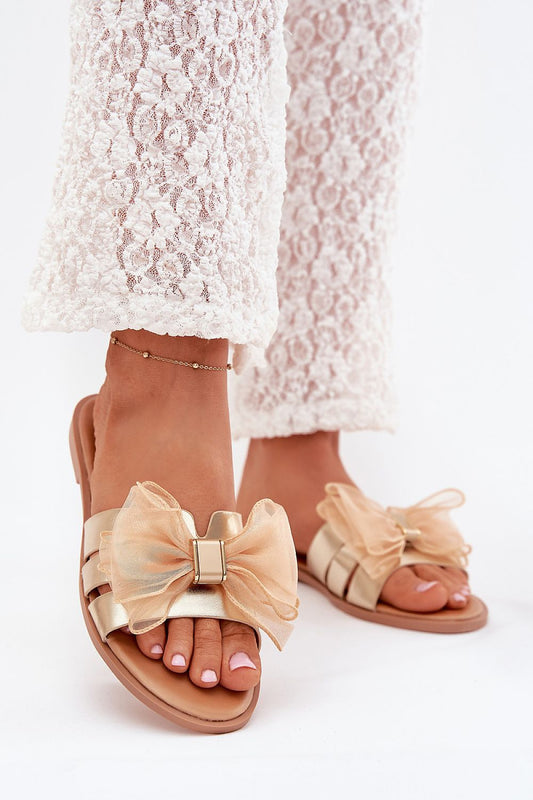 Luxurious women's eco leather flip-flops with elegant tulle bow by Step in Style, perfect for summer fashion.