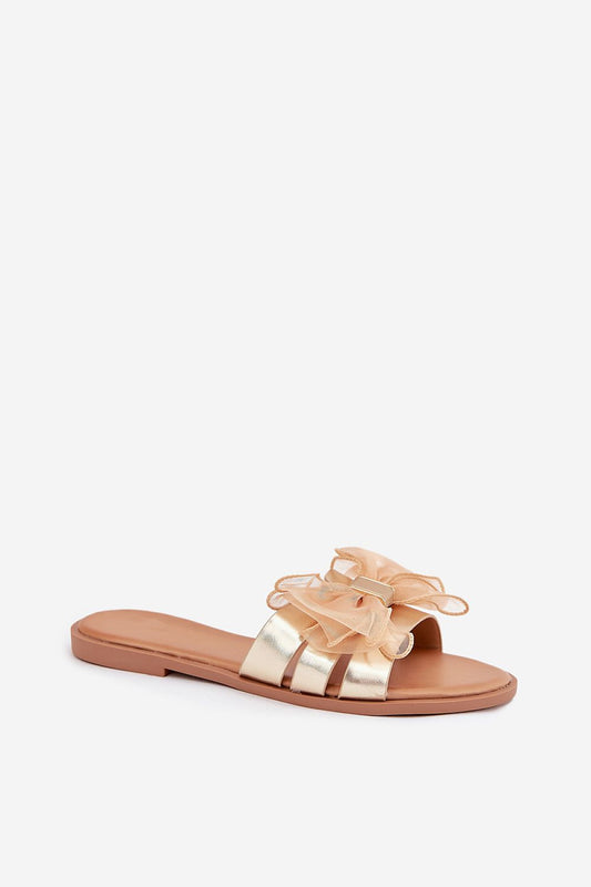 Stylish women's eco leather flip-flops featuring a chic tulle bow, designed by Step in Style for a fashionable summer.