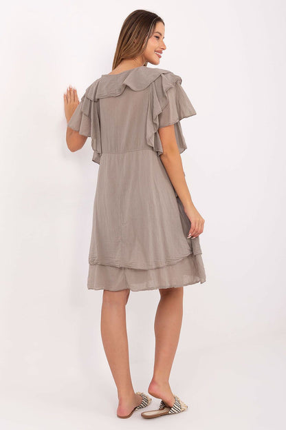 Elegant boho style knee-length cotton dress with ruffled sleeves by Italy Moda, perfect for summer days and casual outings.