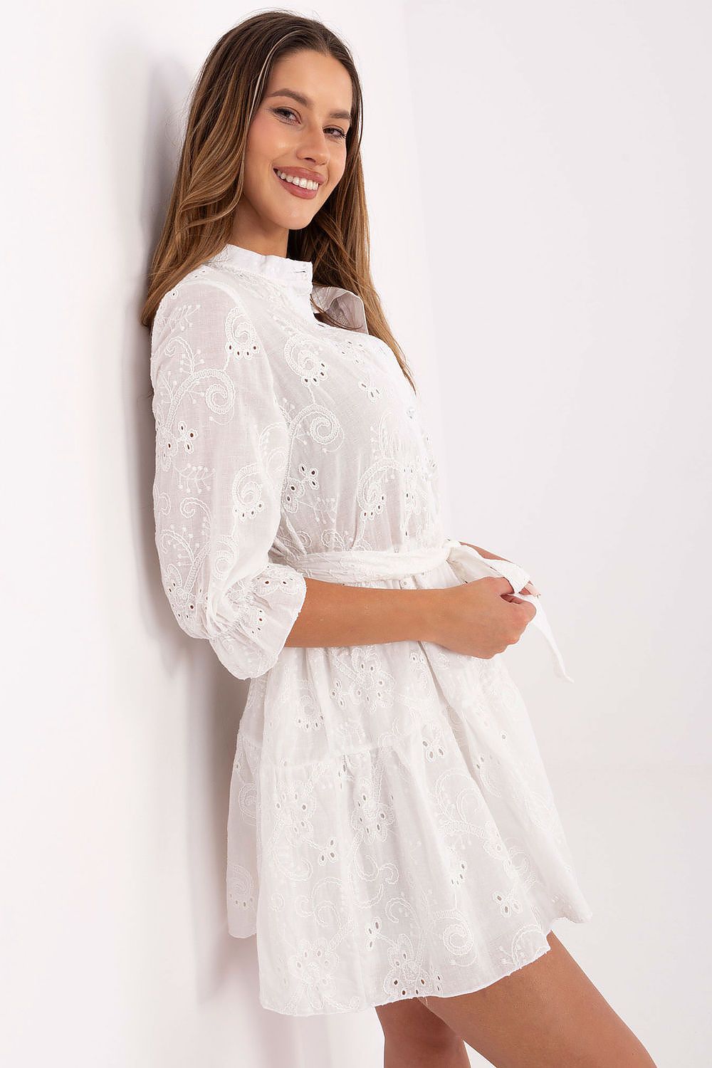Elegant Boho Chic flared mini dress by Lakerta featuring exquisite floral embroidery, crafted from 100% breathable cotton, perfect for warm days and stylish occasions.