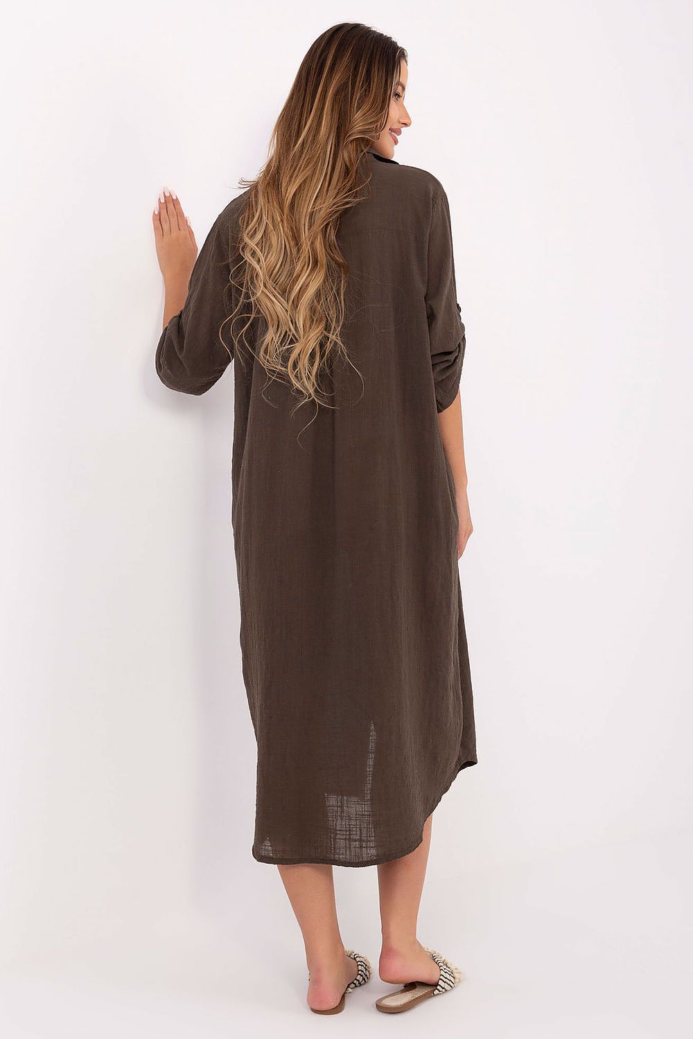 Lifestyle shot of a model wearing the Luxury Cotton Midi Daydress by Och Bella, demonstrating its versatile and comfortable wear.