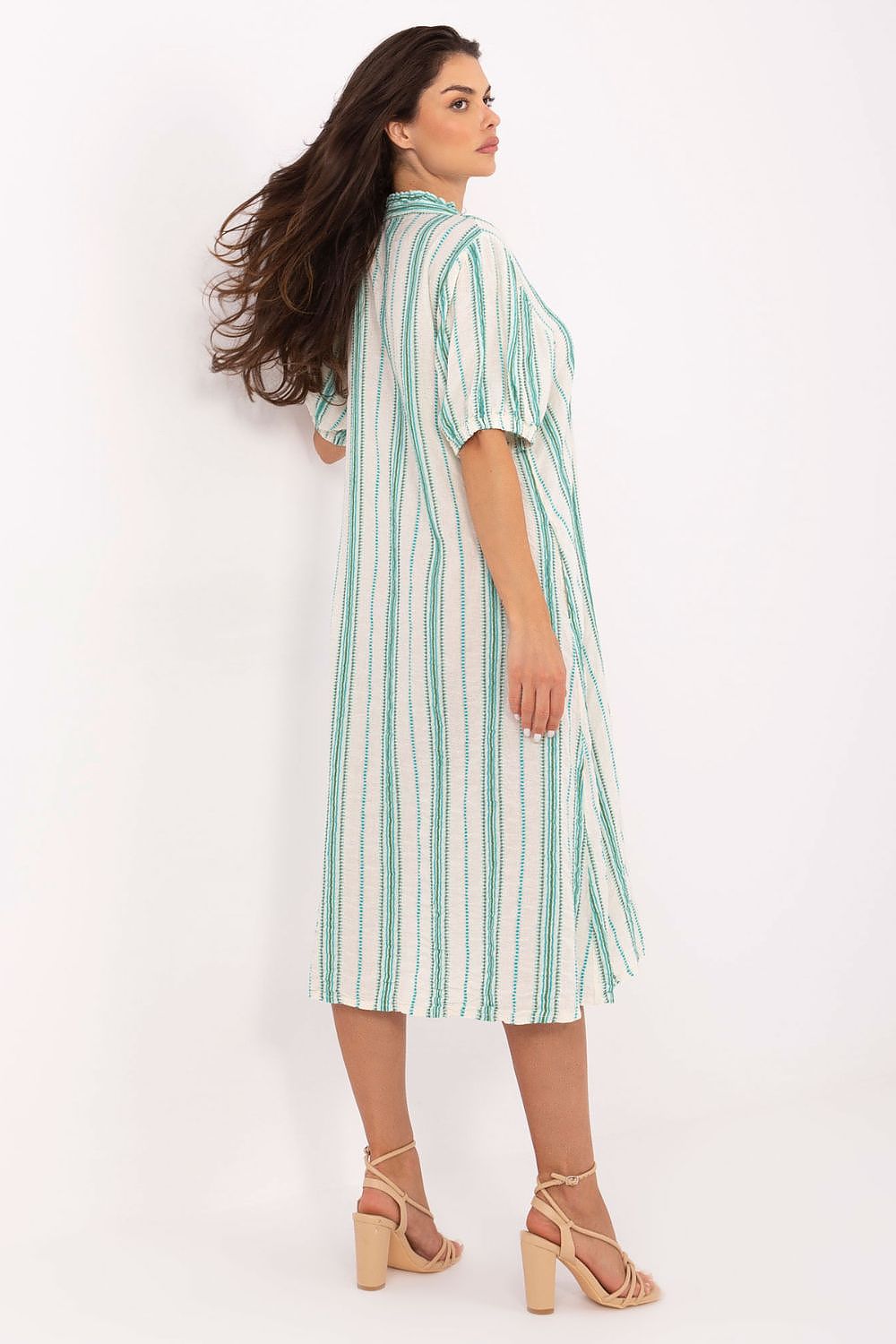 Beautifully designed Boho Midi Dress by Och Bella, featuring an oversized silhouette and elegant embroidery, making it a versatile piece for vacation and casual wear.