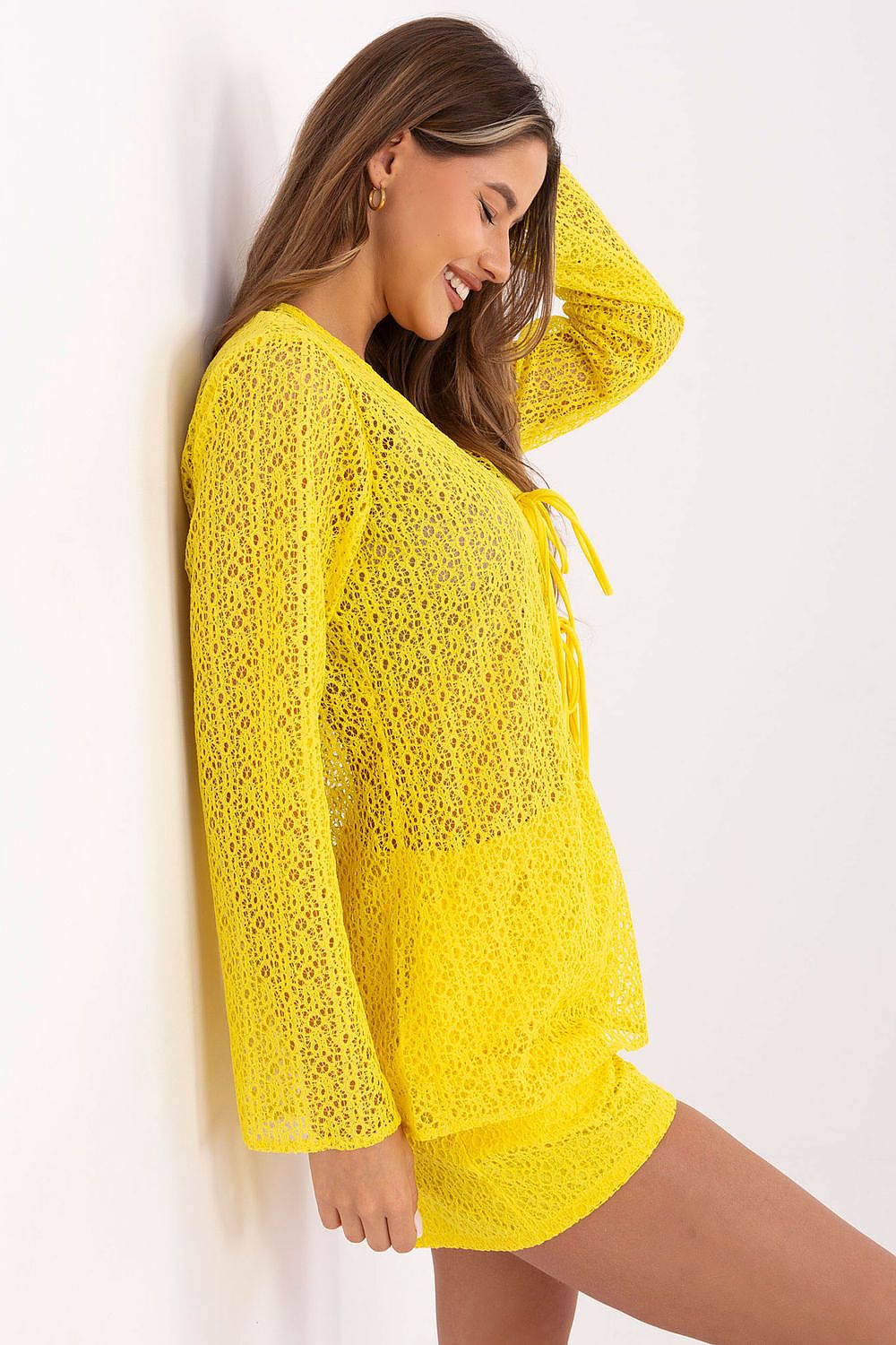 Flat lay of the Luxe Lace Women's Set by Lakerta, featuring shirt and shorts in a chic arrangement that captures the casual elegance of summer fashion.