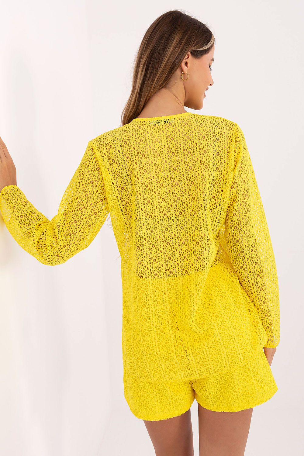 Luxe Lace Women's Set by Lakerta featuring a stylish V-neck shirt and high-waisted shorts for summer elegance.