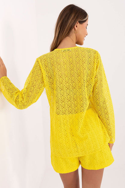 Luxe Lace Women's Set by Lakerta featuring a stylish V-neck shirt and high-waisted shorts for summer elegance.