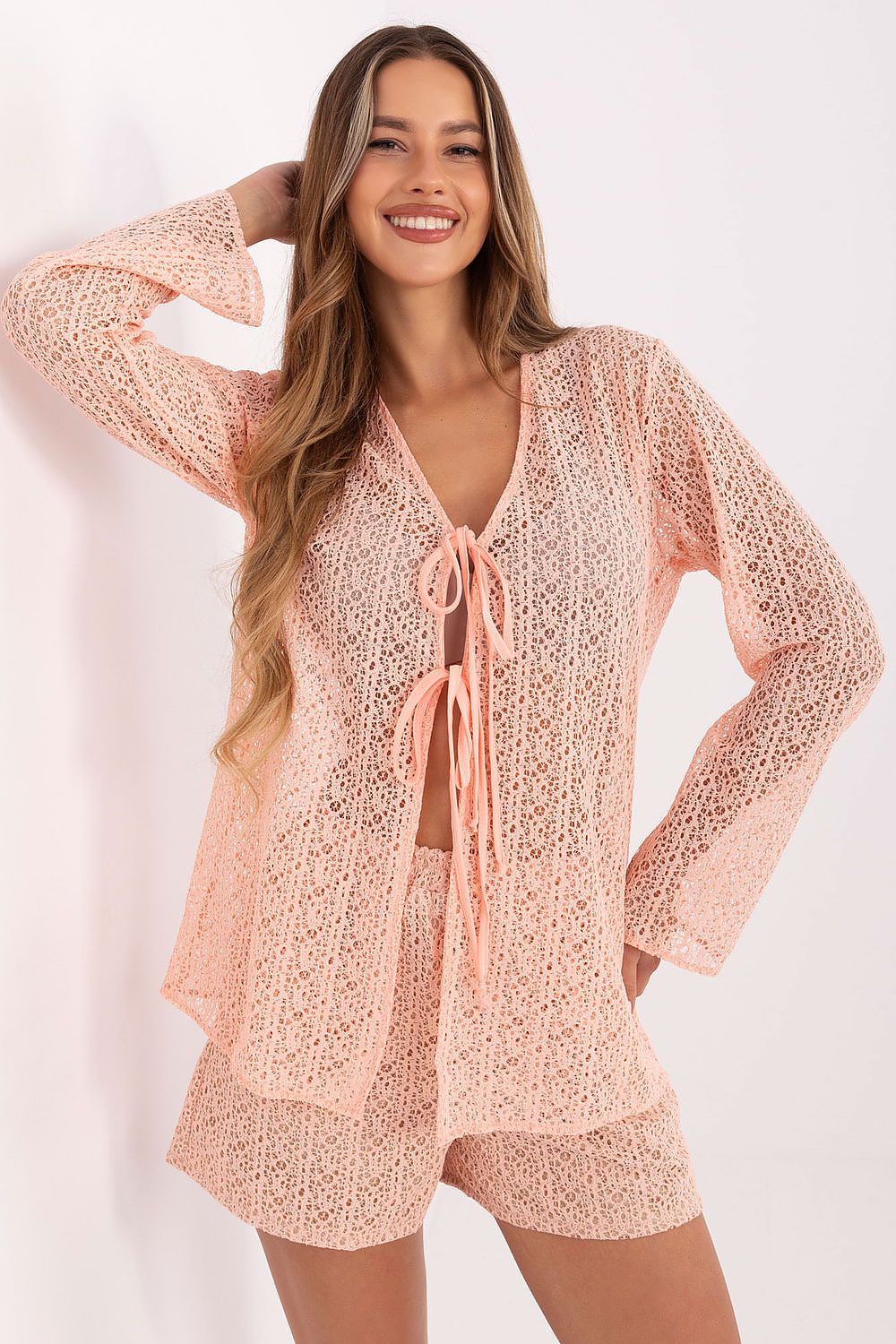 Close-up view of Luxe Lace Women's Set by Lakerta, showcasing detailed lace fabric and premium cotton blend.