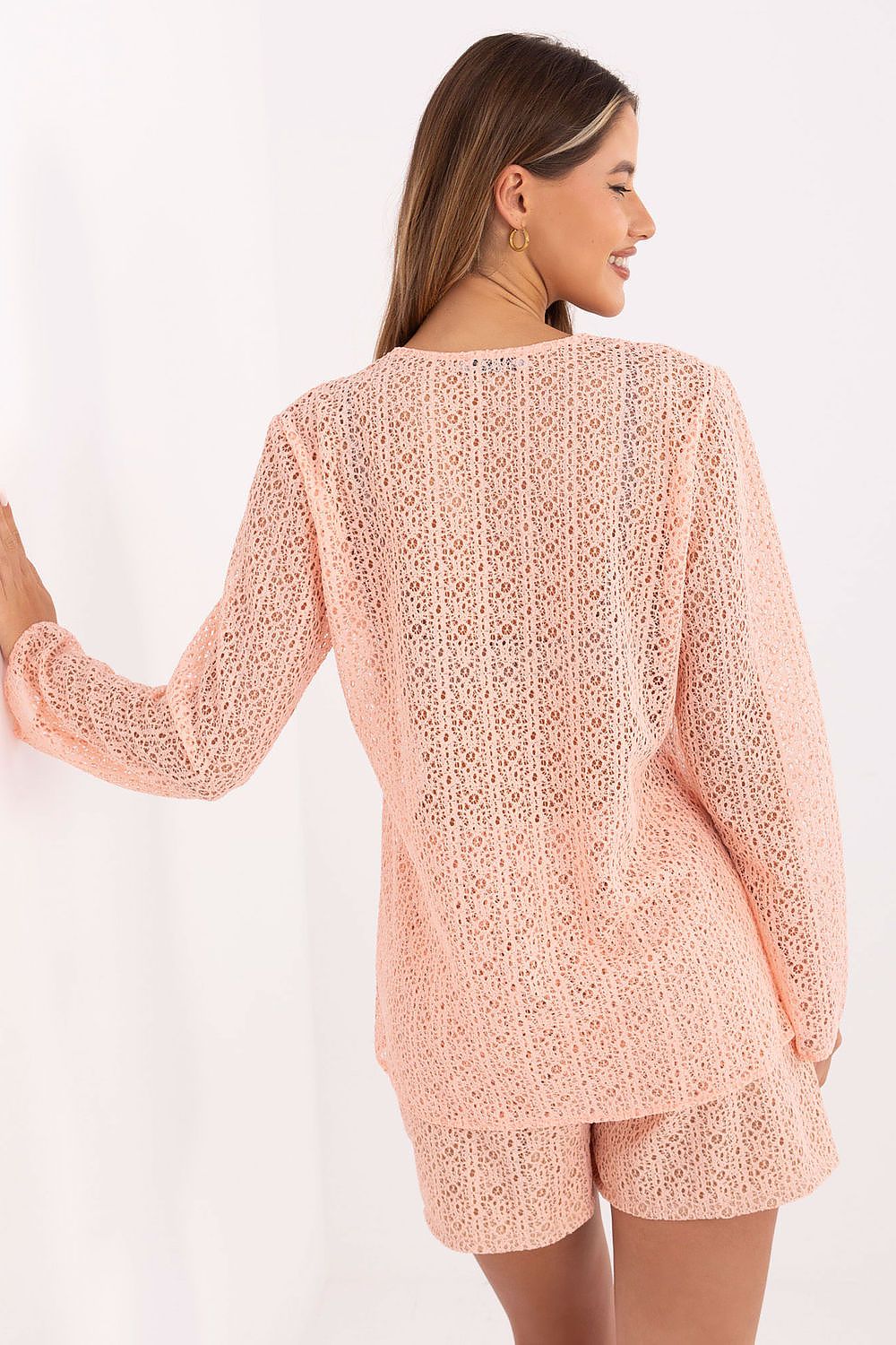 Luxe Lace Women's Set by Lakerta featuring wide leg shorts and long sleeve shirt, perfect for casual summer outings.