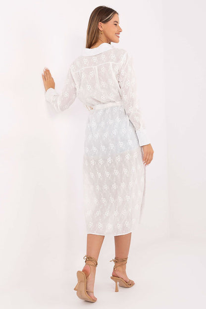 Elegant close-up of the floral embroidery on a women's long sleeve cotton shirt by Lakerta, showcasing exquisite craftsmanship and style.