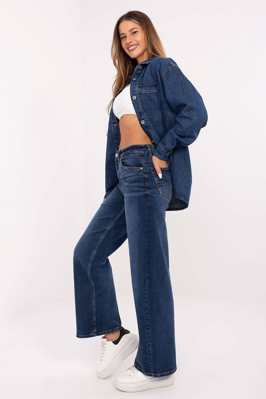 Luxurious high-waisted wide leg jeans for women by Sublevel, made from premium cotton and spandex for unmatched comfort and stylish appeal.