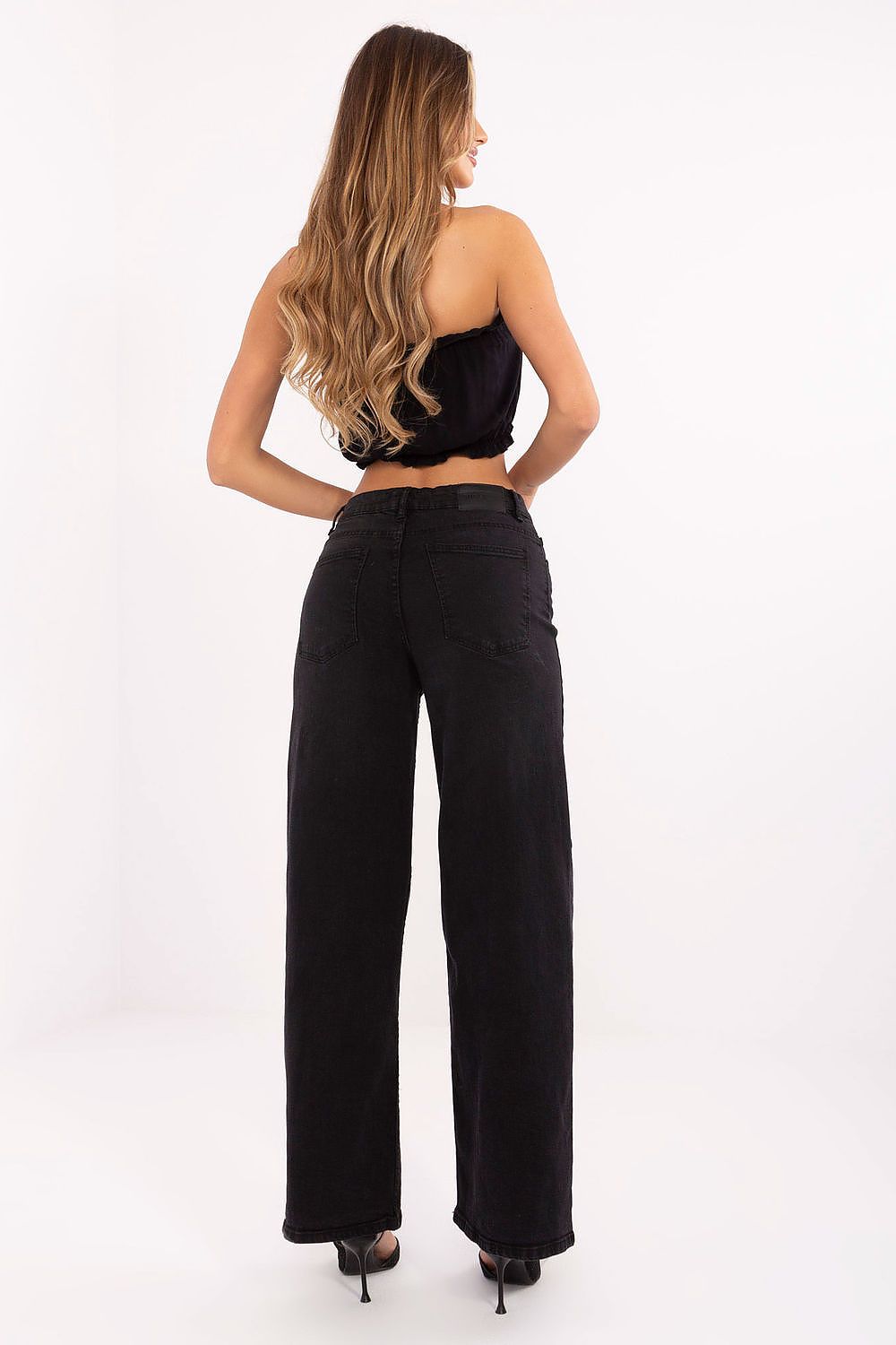 Chic high-waisted wide leg jeans for women, designed by Sublevel with a luxurious cotton-spandex mix, featuring a timeless relaxed fit and practical pockets.