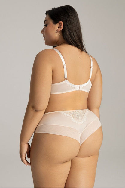 Ava Brazilian style panties with a romantic bow at the waist, crafted from delicate double tulle and cotton blend for enhanced comfort and sensual appeal, ideal as a gift.