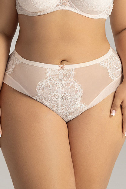 Ava luxury higher waist briefs in elegant lace details, featuring soft tulle back, perfect blend of style and comfort for everyday wear.