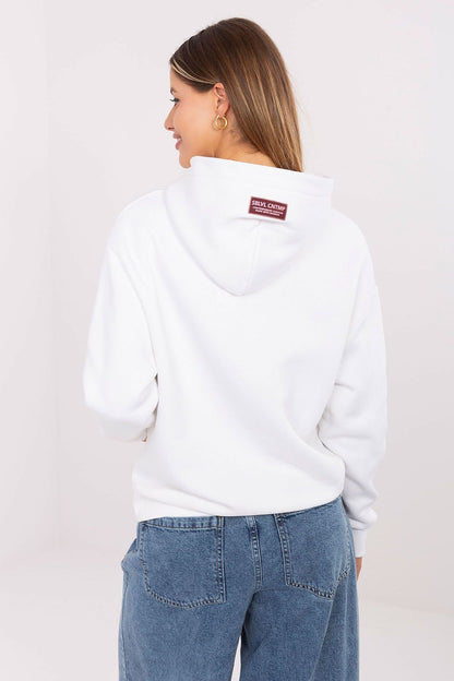 Elegant Sublevel women's sweatshirt in cotton-polyester blend, featuring a cozy hood and front kangaroo pocket for ultimate comfort.