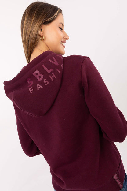 Chic black women's sweatshirt by Sublevel featuring a hood and subtle prints on sleeves, ideal for a fashionable yet relaxed look in all sizes.