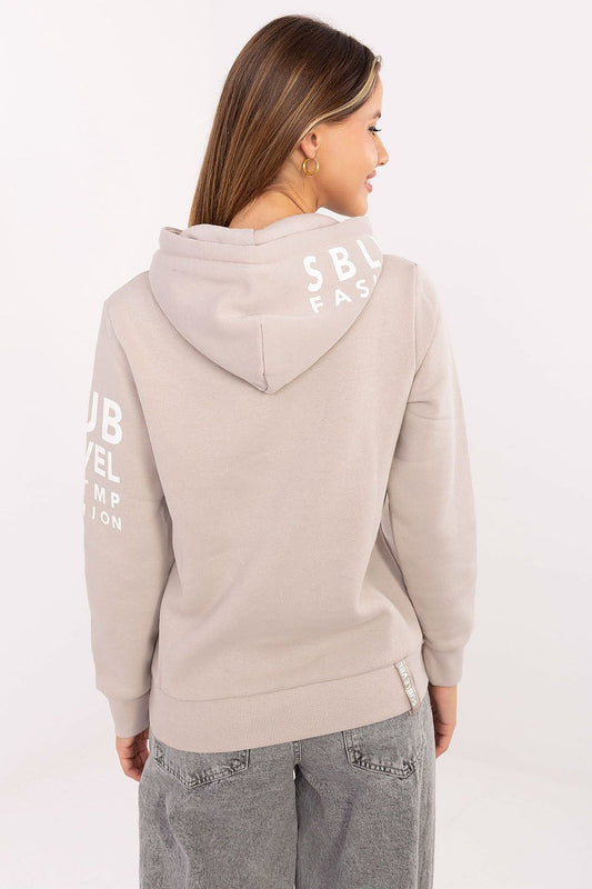 Elegant women's casual hoodie sweatshirt from Sublevel showcasing its soft cotton-polyester fabric and practical kangaroo pocket, perfect for fashionable everyday wear.