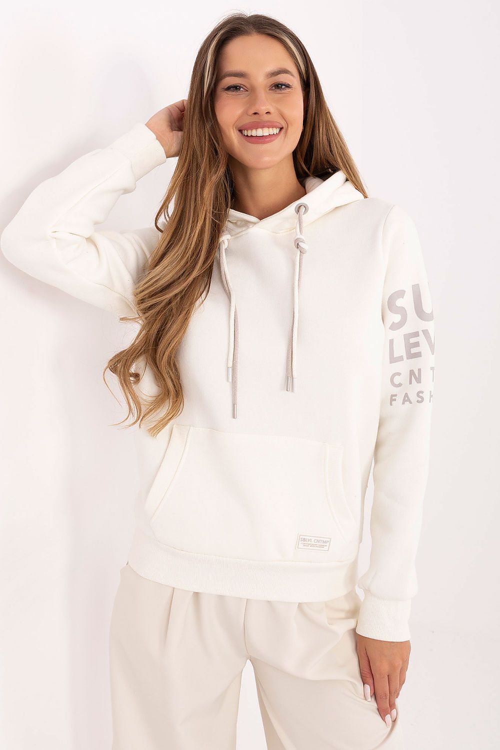 Luxury Women's Casual Hoodie Sweatshirt from Sublevel featuring a stylish kangaroo pocket and a soft cotton-polyester blend, perfect for everyday wear.