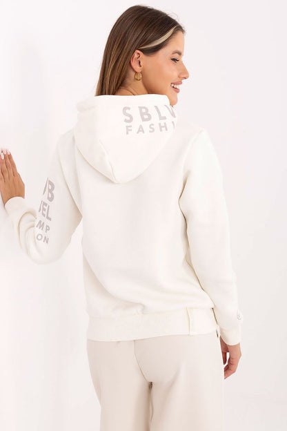 Fashionable Women's Casual Hoodie Sweatshirt by Sublevel showcasing subtle prints on the sleeve and hood, ideal for a luxurious yet laid-back look.