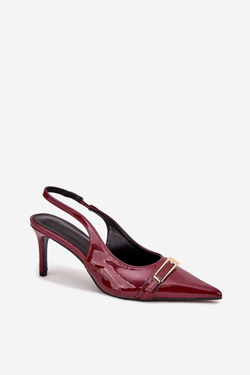 Elegant high heels pump shoes by Step in style featuring a chic gold buckle, 7.5cm stiletto heel, perfect for evening outings and special occasions.