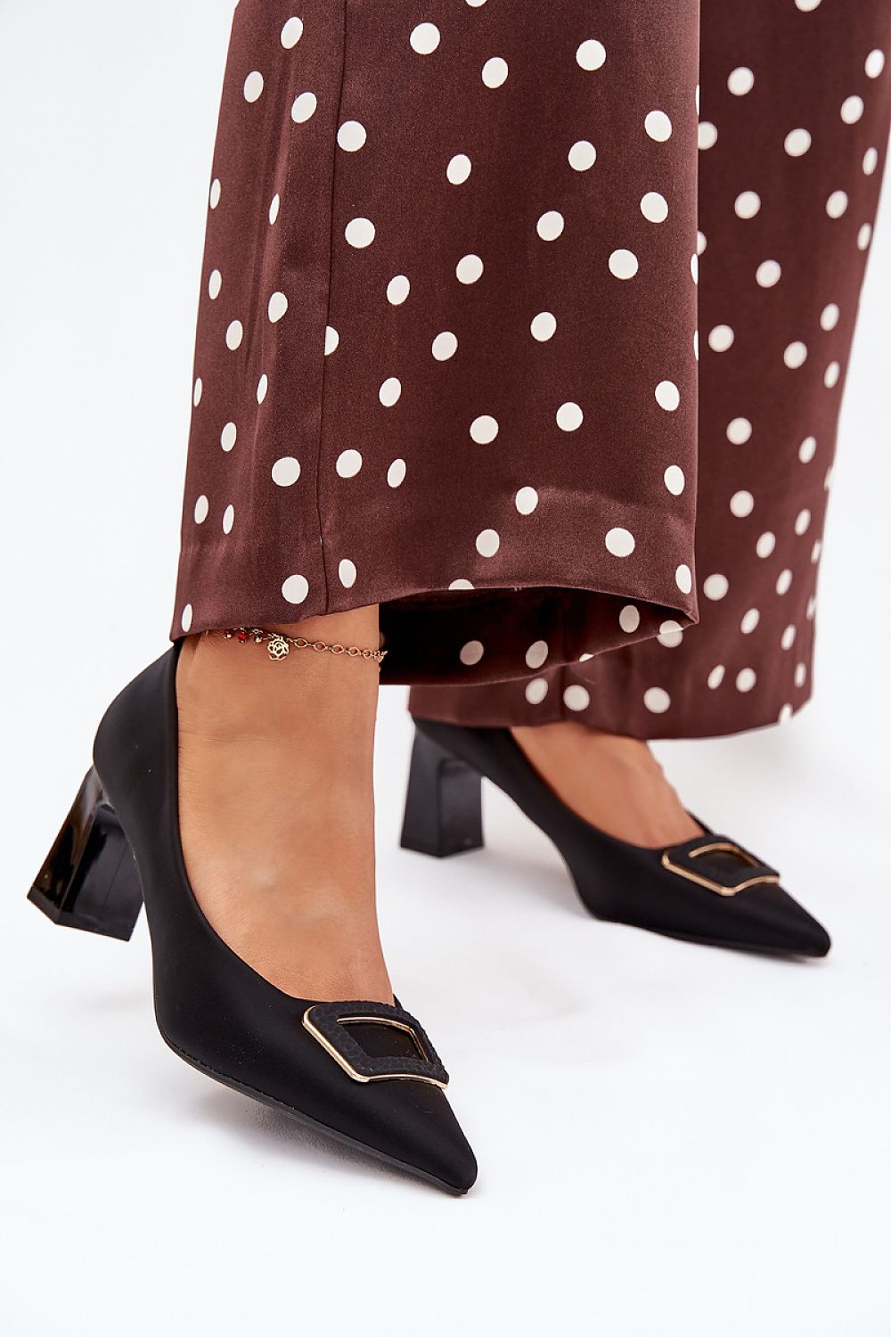 Elegant women's block heel pumps with a decorative buckle, crafted from eco leather, by Step in Style.