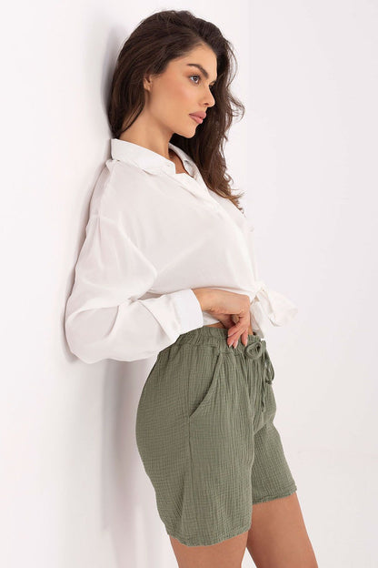 Elegant luxury cotton muslin women's shorts by Italy Moda in high waist, wide leg design, perfect for casual summer outings.