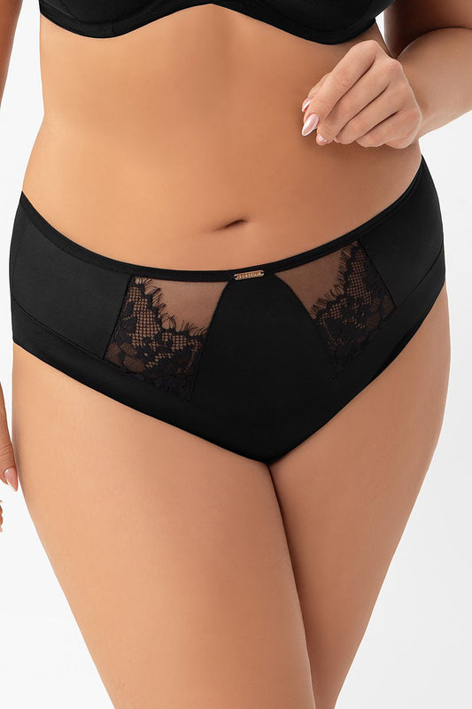 Gorsenia Lingerie High-Waisted Panties showcasing elegant embroidery detail, perfect for comfort and style.