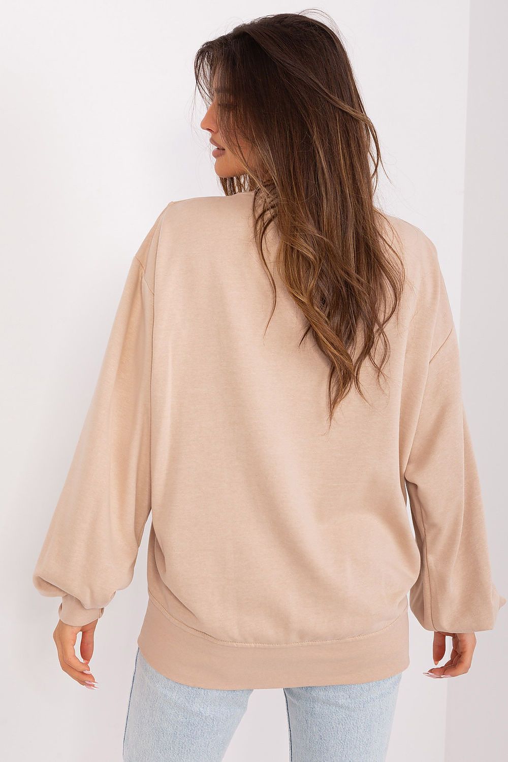 Ex Moda Women's oversized cotton-blend sweatshirt in luxurious casual style, showcasing unique decorative stitching and comfortable fit.