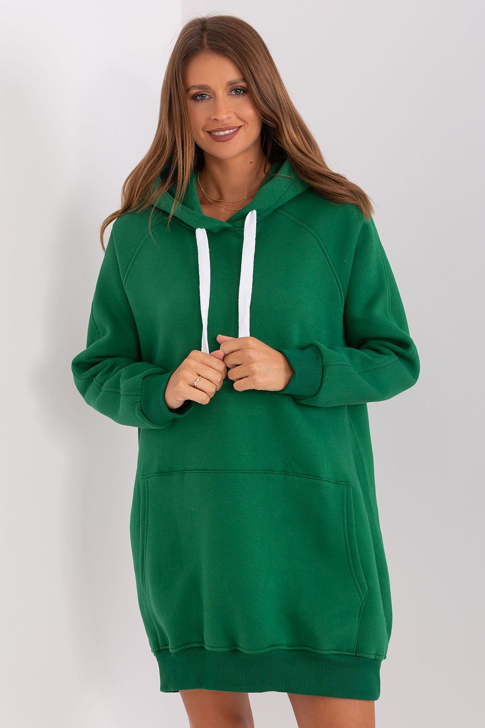 Stylish Ex Moda Women's Long Hooded Sweatshirt featuring a practical kangaroo pocket and adjustable hood, perfect for adding a chic layer to your outfit.