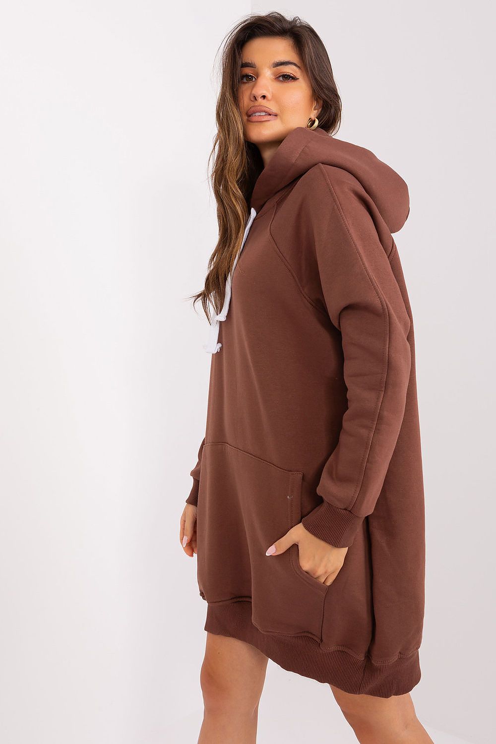 Ex Moda Women's Long Hooded Sweatshirt in comfortable cotton-polyester blend, showcasing a casual yet luxurious style.