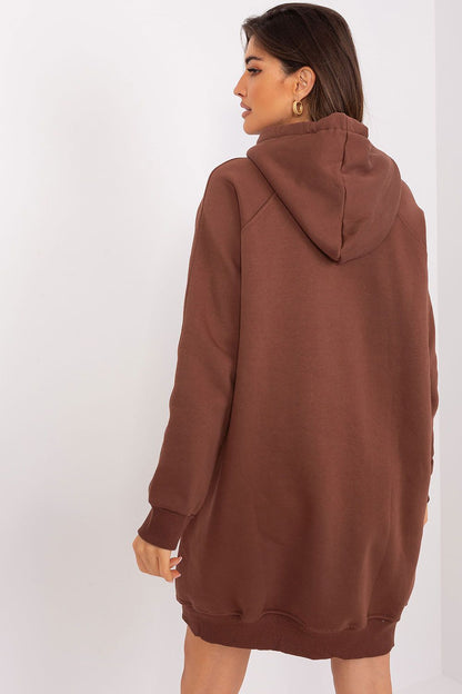 Elegant Ex Moda Women's Long Hooded Sweatshirt, featuring a practical hood and kangaroo pocket, perfect for chilly days.
