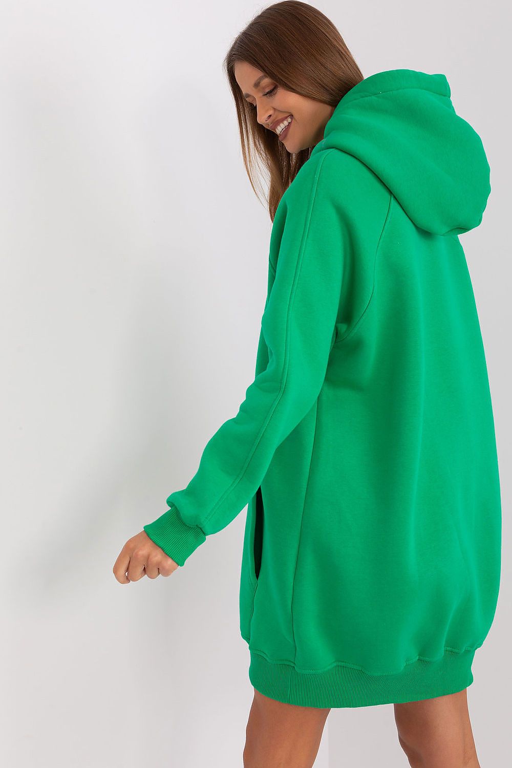 Ex Moda Women's Long Hooded Sweatshirt in a soft cotton-polyester blend, showcasing a cozy casual style for cooler days.
