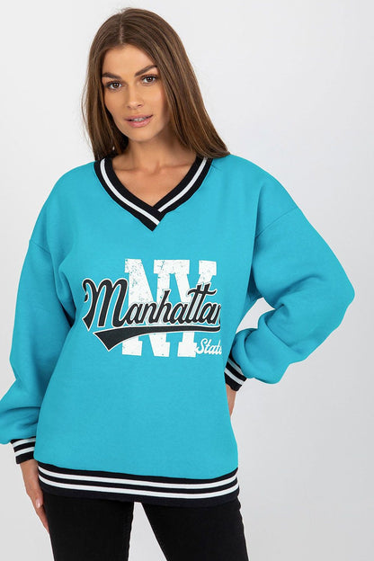 Soft and durable women's sweatshirt in EU size 0 by Ex Moda, ideal for casual outings, featuring a trendy V-neck and modern print.