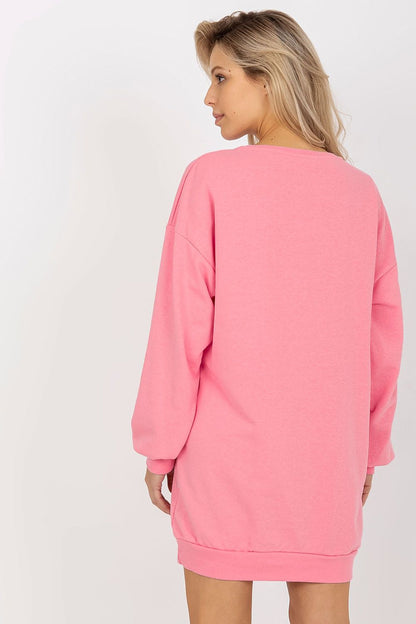 Elegant women's long casual sweatshirt by Ex Moda, crafted from a soft cotton-polyester blend, featuring stylish side pockets.