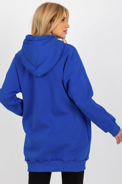 Close-up image of Ex Moda Women's Long Cotton-Polyester Sweatshirt highlighting the quality fabric blend and functional drawstring hood, perfect for stylish warmth.