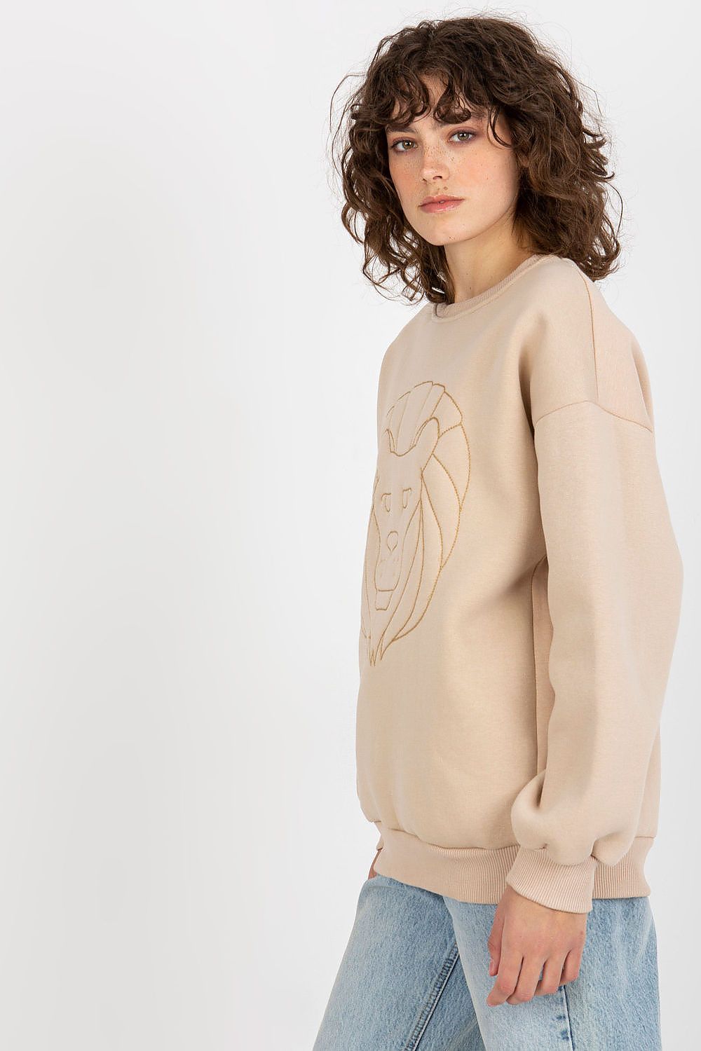 Close-up of the Ex Moda luxury women's sweatshirt showcasing premium fabrics and intricate embroidery, ideal for sophisticated everyday wear.