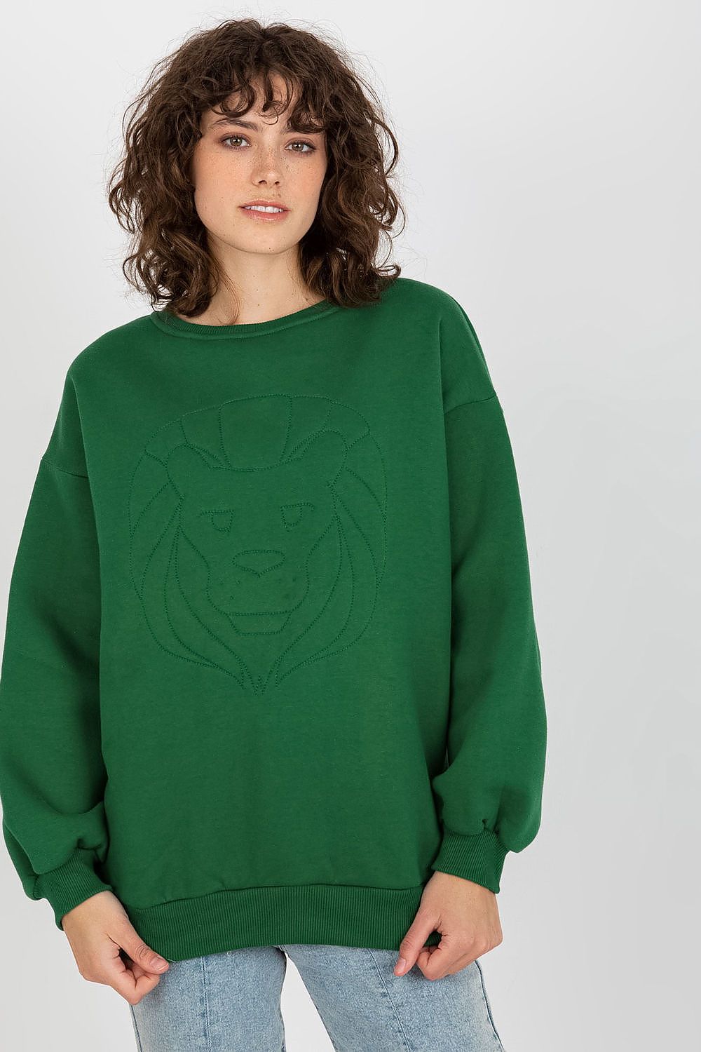 Beautifully styled Ex Moda women's sweatshirt in a fashion setting, showcasing its cotton blend fabric and detailed embroidery, representing refined casual wear.