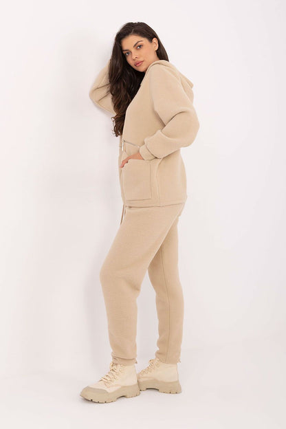 Sophisticated women’s warm wool blend set by MBM, consisting of a stylish zip-up hoodie and tapered pants, perfect for any casual occasion.