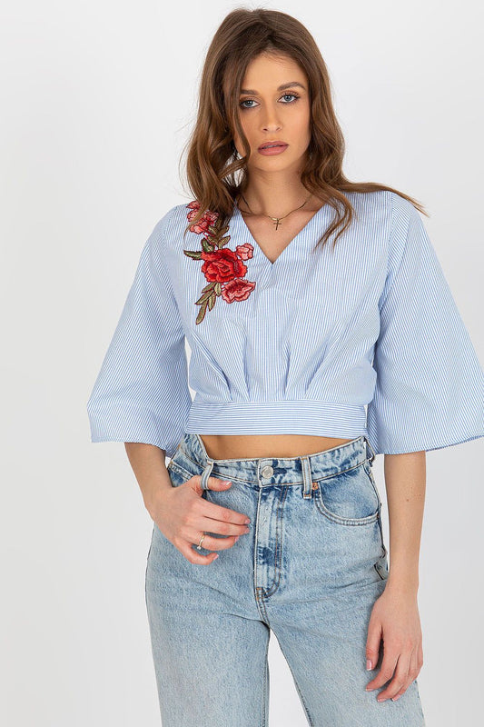 Luxurious cotton women's blouse by Lakerta featuring a sweetheart neckline and 3/4 sleeves, perfect for adding elegance to any outfit.