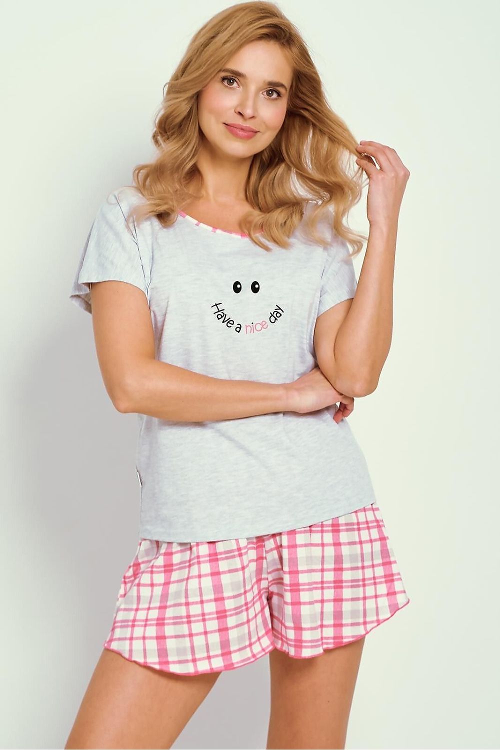 Luxury women's cotton pyjama set by Taro featuring a comfortable short sleeve top and stylish shorts, perfect for warm nights.