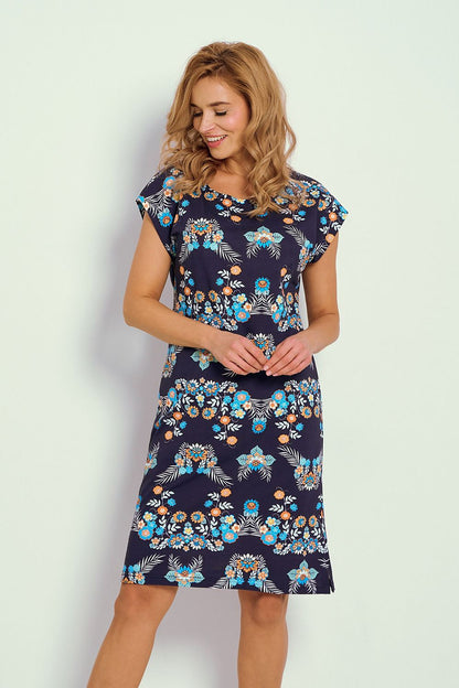 Side view of Taro's luxury nightshirt, showcasing short sleeves and practical side slits, made from 100% soft cotton for ultimate comfort.