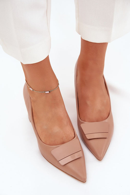 Elegant women's block heel pumps in eco leather by Step in Style, featuring a stylish pointed toe and decorative front detail.