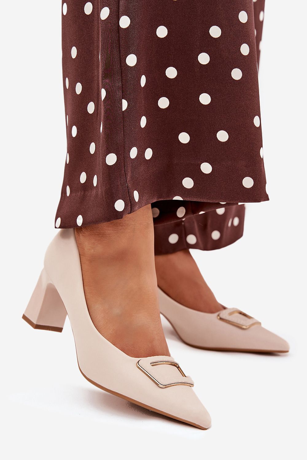 Elegant women's block heel pumps by Step in Style, featuring a decorative buckle, eco leather construction, and a stylish pointed toe design, available in EU sizes 37-41, perfect for any occasion.