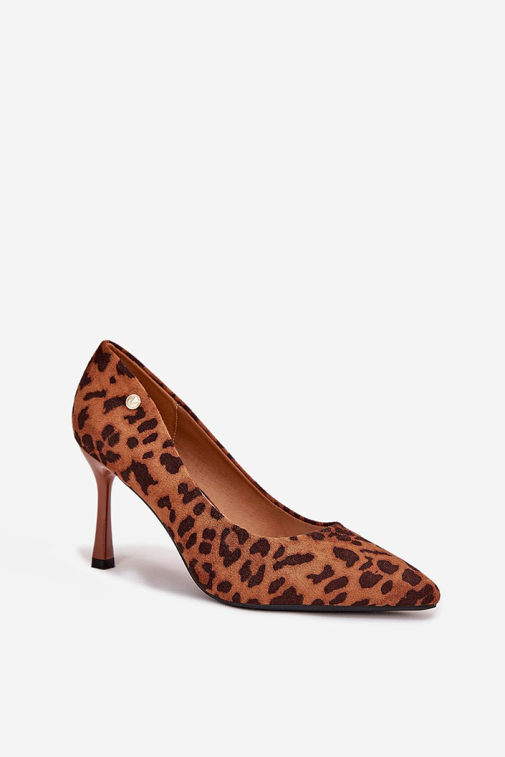 Close-up of Vinceza women's high heels in eco suede, highlighting the superior craftsmanship and pointed toe for a sophisticated look.