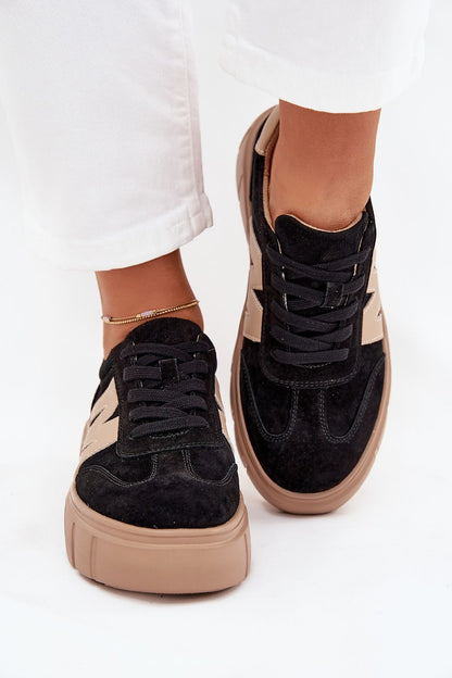 Close-up of Vinceza Women's Suede Sneakers with a plush natural leather footbed, designed for luxurious comfort by Step in Style, perfect for daily wear.